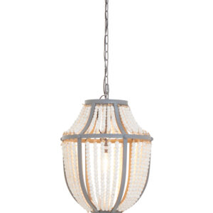Lapiz Antique White Wooden Beads and Grey Pendant Light