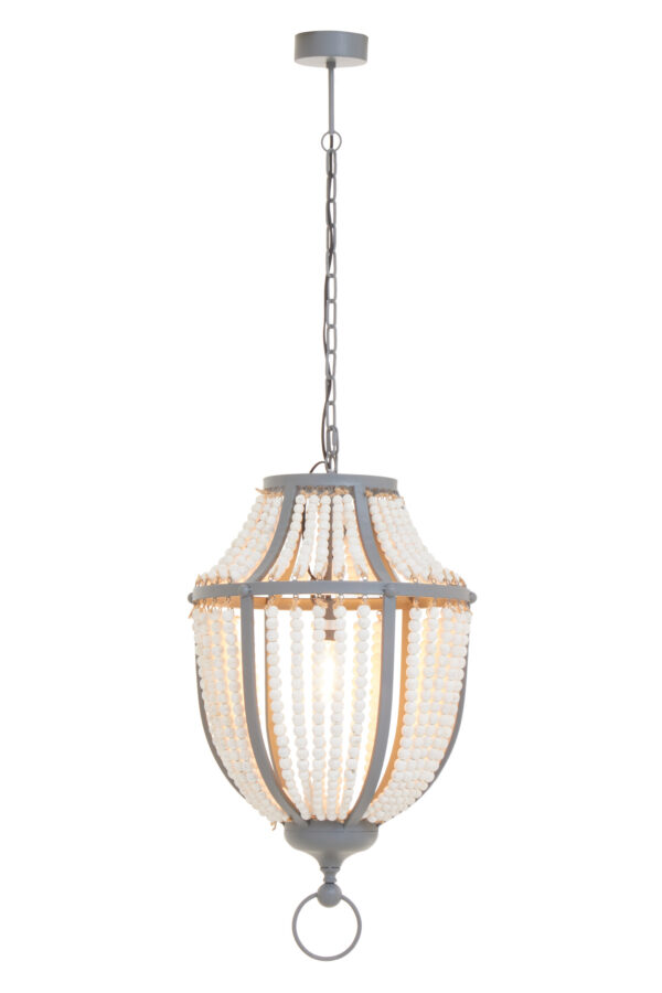 Lapiz Antique White Wooden Beads and Grey Pendant Light