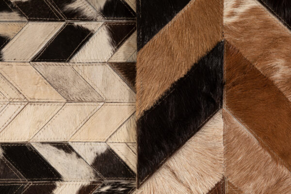 Bosie Safira Large Brown Hair on Leather Chevron Patchwork Rug