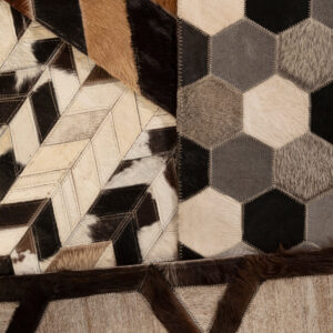 Bosie Safira Large Brown Hair on Leather Chevron Patchwork Rug