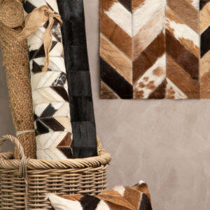 Bosie Safira Large Brown Hair on Leather Chevron Patchwork Rug