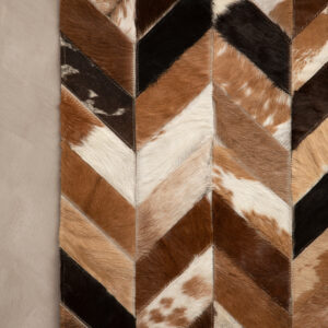 Bosie Safira Large Brown Hair on Leather Chevron Patchwork Rug