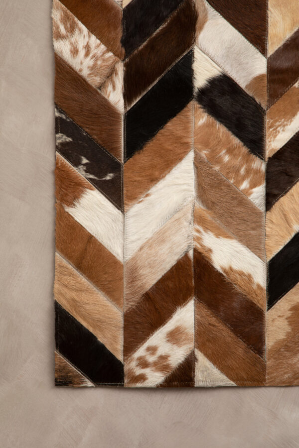 Bosie Safira Large Brown Hair on Leather Chevron Patchwork Rug