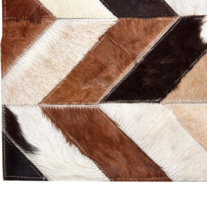Bosie Safira Large Brown Hair on Leather Chevron Patchwork Rug
