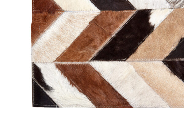 Bosie Safira Large Brown Hair on Leather Chevron Patchwork Rug