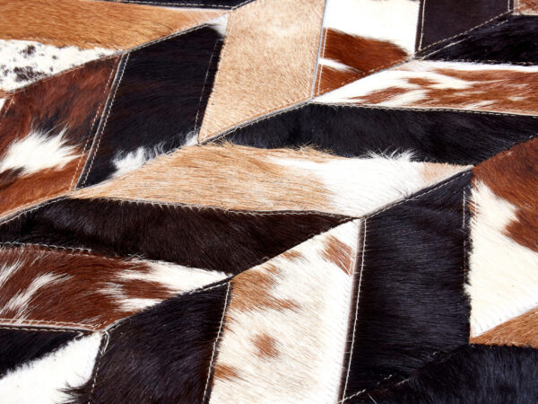 Bosie Safira Large Brown Hair on Leather Chevron Patchwork Rug
