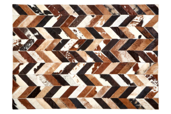 Bosie Safira Large Brown Hair on Leather Chevron Patchwork Rug