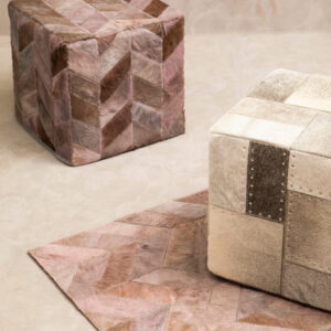 Bosie Safira Small Grey Hair on Leather Chevron Patchwork Rug