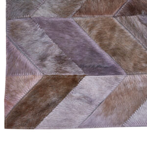Bosie Safira Small Grey Hair on Leather Chevron Patchwork Rug