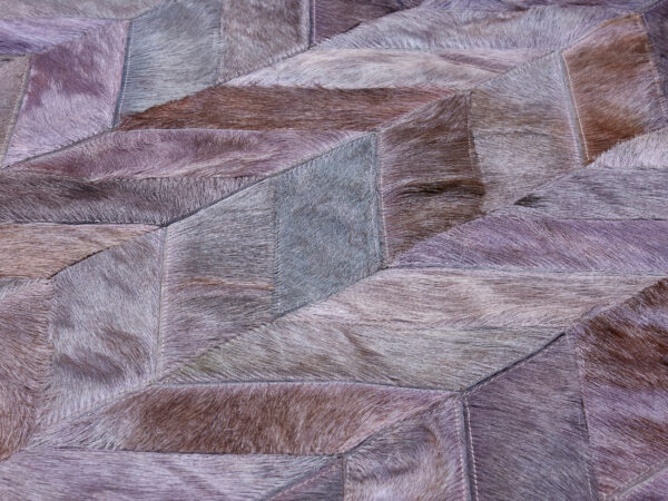 Bosie Safira Small Grey Hair on Leather Chevron Patchwork Rug