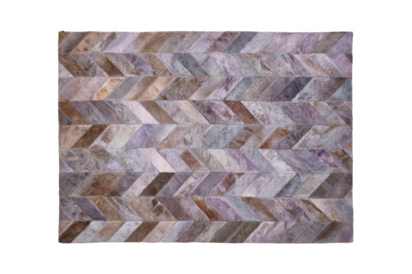 Bosie Safira Small Grey Hair on Leather Chevron Patchwork Rug