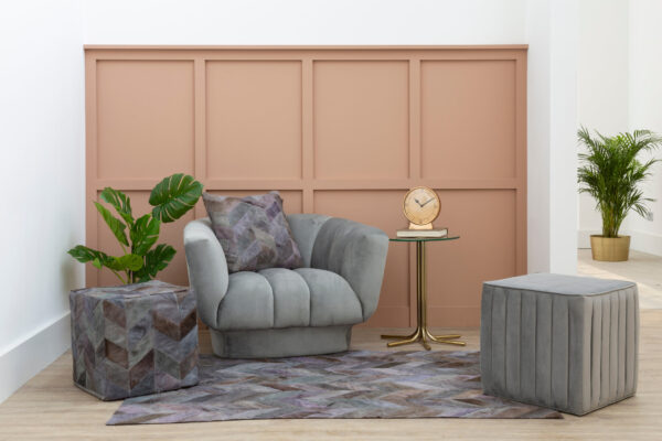Bosie Safira Large Grey Hair on Leather Chevron Patchwork Rug