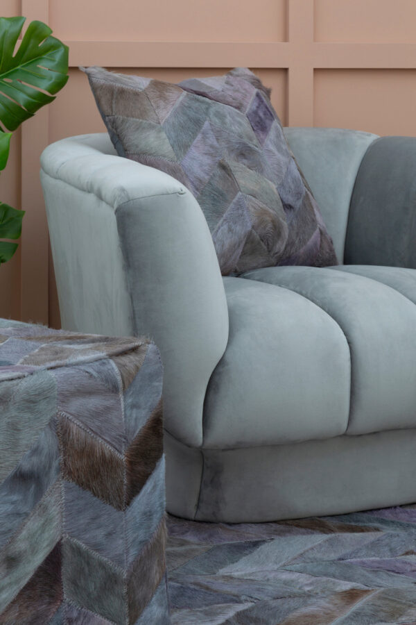 Bosie Safira Large Grey Hair on Leather Chevron Patchwork Rug
