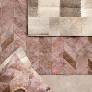 Bosie Safira Large Grey Hair on Leather Chevron Patchwork Rug