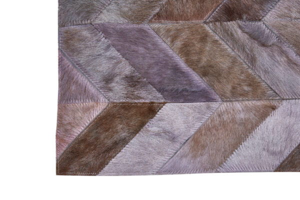 Bosie Safira Large Grey Hair on Leather Chevron Patchwork Rug
