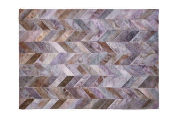 Bosie Safira Large Grey Hair on Leather Chevron Patchwork Rug