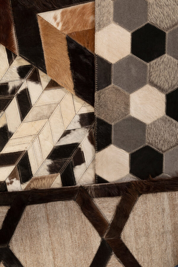 Bosie Safira Large Grey Rug with Black Hair on Leather