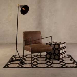 Bosie Safira Large Grey Rug with Black Hair on Leather