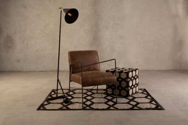 Bosie Safira Large Grey Rug with Black Hair on Leather