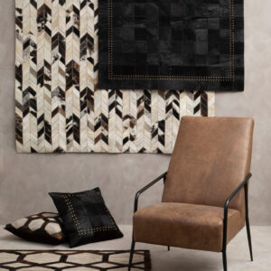 Bosie Safira Large Grey Rug with Black Hair on Leather