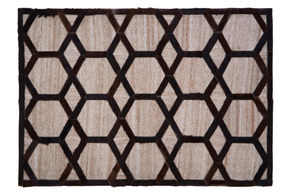 Bosie Safira Large Grey Rug with Black Hair on Leather
