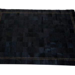 Bosie Safira Small Black hair on leather Patchwork Rug With Gold Studs