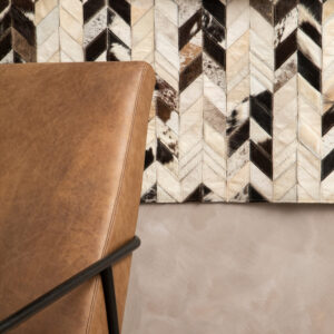 Bosie Safira Small Black hair on leather Patchwork Rug With Gold Studs