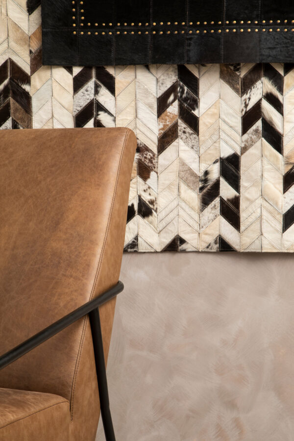 Bosie Safira Small Black hair on leather Patchwork Rug With Gold Studs