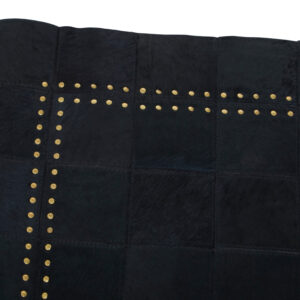 Bosie Safira Small Black hair on leather Patchwork Rug With Gold Studs