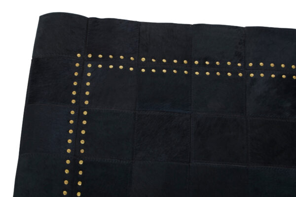Bosie Safira Small Black hair on leather Patchwork Rug With Gold Studs