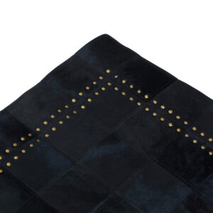 Bosie Safira Small Black hair on leather Patchwork Rug With Gold Studs