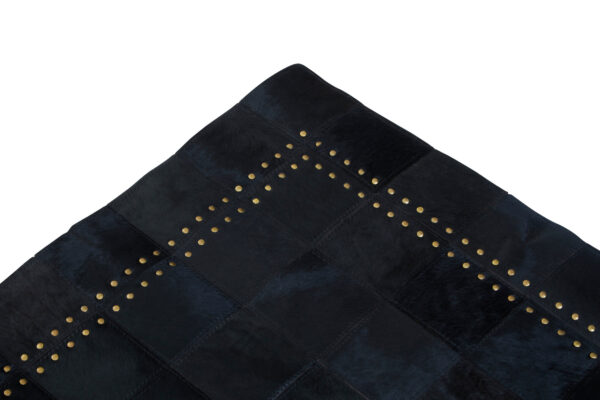 Bosie Safira Small Black hair on leather Patchwork Rug With Gold Studs
