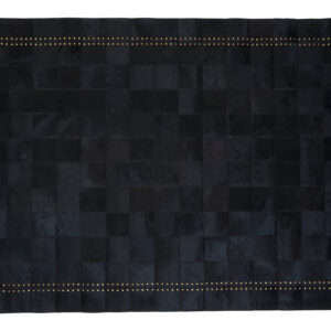 Bosie Safira Small Black hair on leather Patchwork Rug With Gold Studs