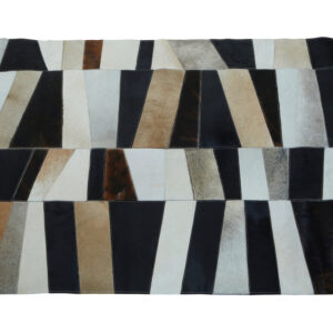 Bosie Safira Small Geometric Striped Hair on Leather Patchwork Rug