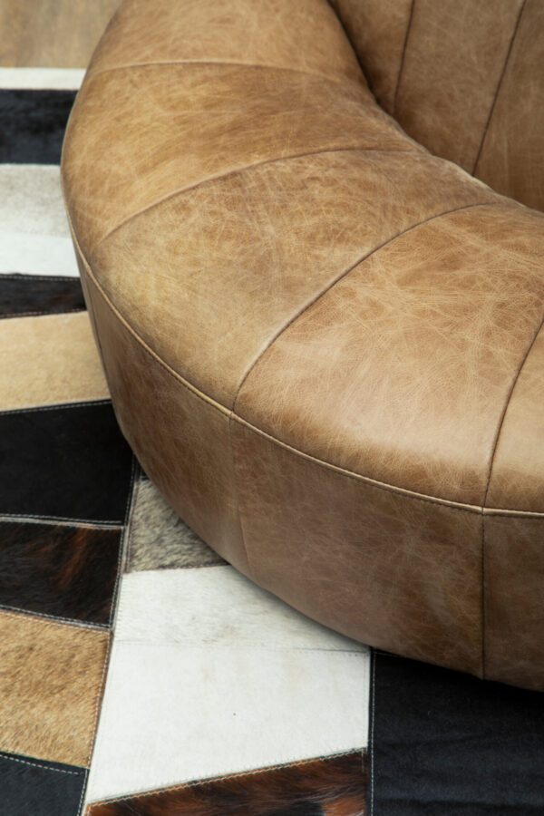 Bosie Safira Small Geometric Striped Hair on Leather Patchwork Rug