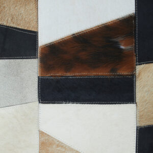 Bosie Safira Small Geometric Striped Hair on Leather Patchwork Rug