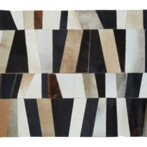 Bosie Safira Small Geometric Striped Hair on Leather Patchwork Rug