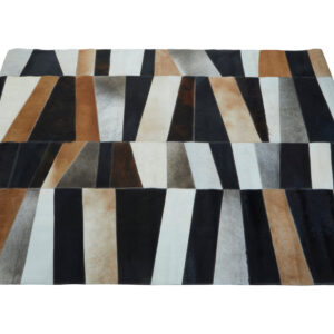 Bosie Safira Large Geometric Striped Hair on Leather Patchwork Rug