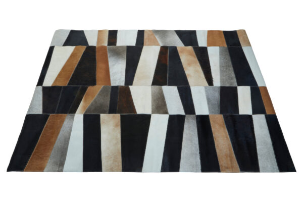 Bosie Safira Large Geometric Striped Hair on Leather Patchwork Rug