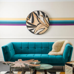 Bosie Safira Large Geometric Striped Hair on Leather Patchwork Rug