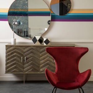 Bosie Safira Large Geometric Striped Hair on Leather Patchwork Rug