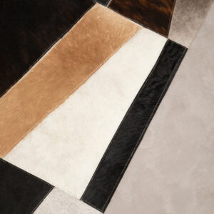 Bosie Safira Large Geometric Striped Hair on Leather Patchwork Rug