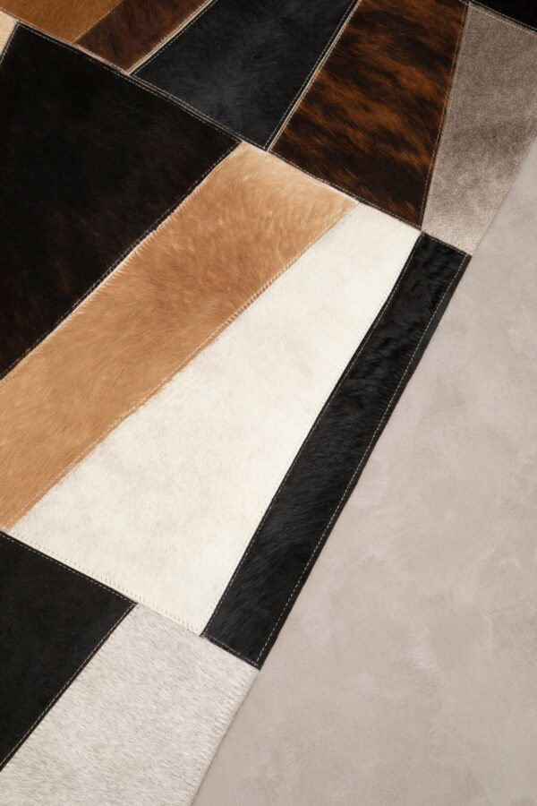 Bosie Safira Large Geometric Striped Hair on Leather Patchwork Rug