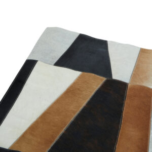 Bosie Safira Large Geometric Striped Hair on Leather Patchwork Rug
