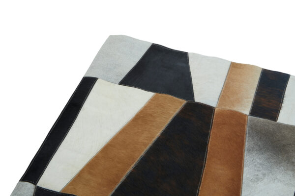 Bosie Safira Large Geometric Striped Hair on Leather Patchwork Rug