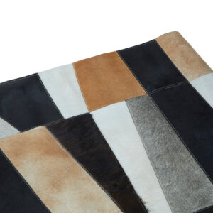 Bosie Safira Large Geometric Striped Hair on Leather Patchwork Rug