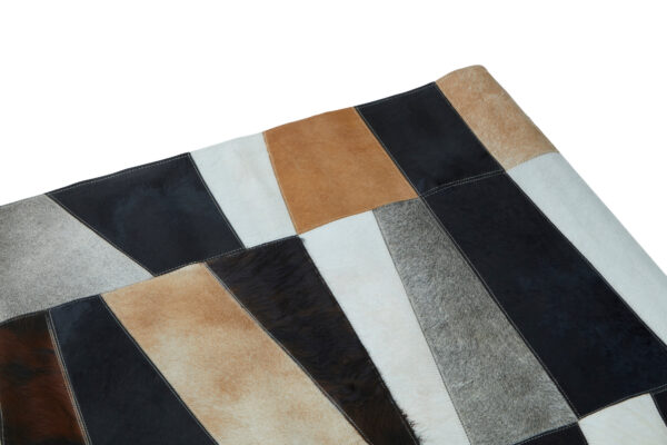 Bosie Safira Large Geometric Striped Hair on Leather Patchwork Rug