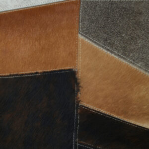 Bosie Safira Large Geometric Striped Hair on Leather Patchwork Rug