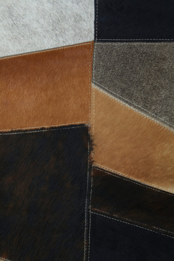 Bosie Safira Large Geometric Striped Hair on Leather Patchwork Rug