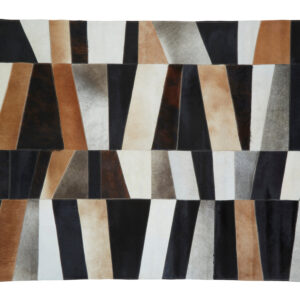 Bosie Safira Large Geometric Striped Hair on Leather Patchwork Rug